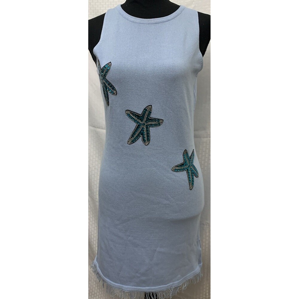 Blue Starfish Dress Womens S Fringe Hem Mermaid Cruise Vacation Mini Sundress